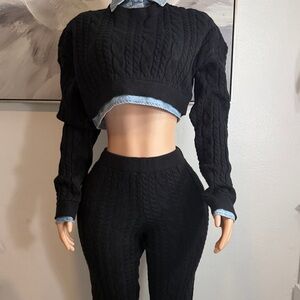Fashion Nova Black Cable Knit Set